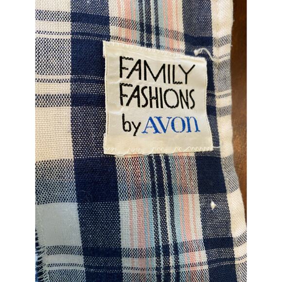 Avon Family Fashions Plaid Linen Open Jacket VTG Button Up Pink & Blue Cottage - Picture 4 of 11